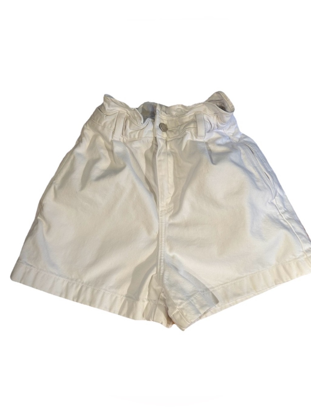 Zara Women's White Paperbag High Rise Denim Shorts 2 24" Waist Pockets
